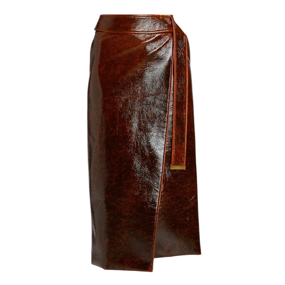Brandon Maxwell Evelyn Mahogany Brown Maxi Wrap Skirt with Slit - Picture 6 of 12